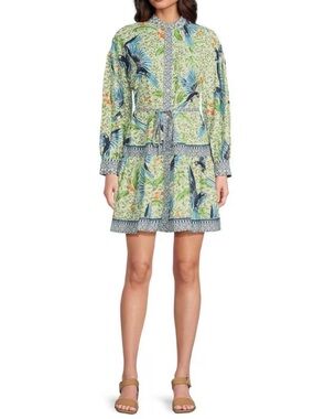 Alex Marie Green Floral Mini Dress with Blue green Accents